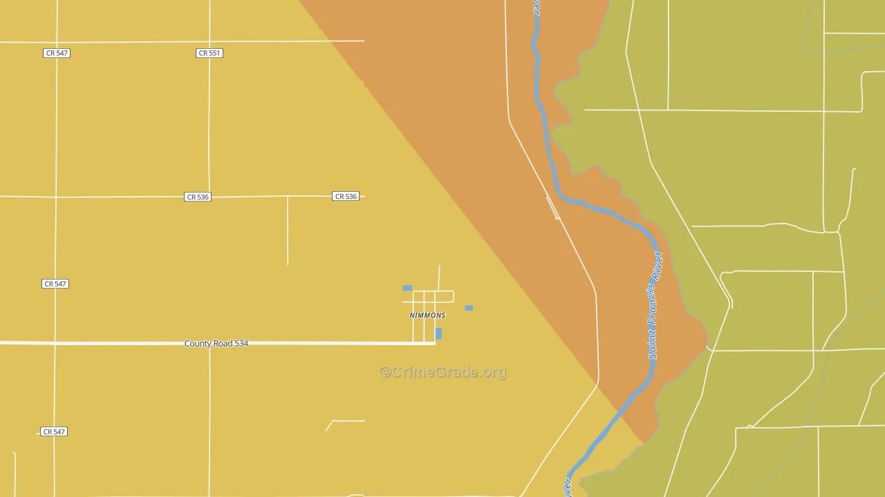 Nimmons, AR Map of Robbery Rates