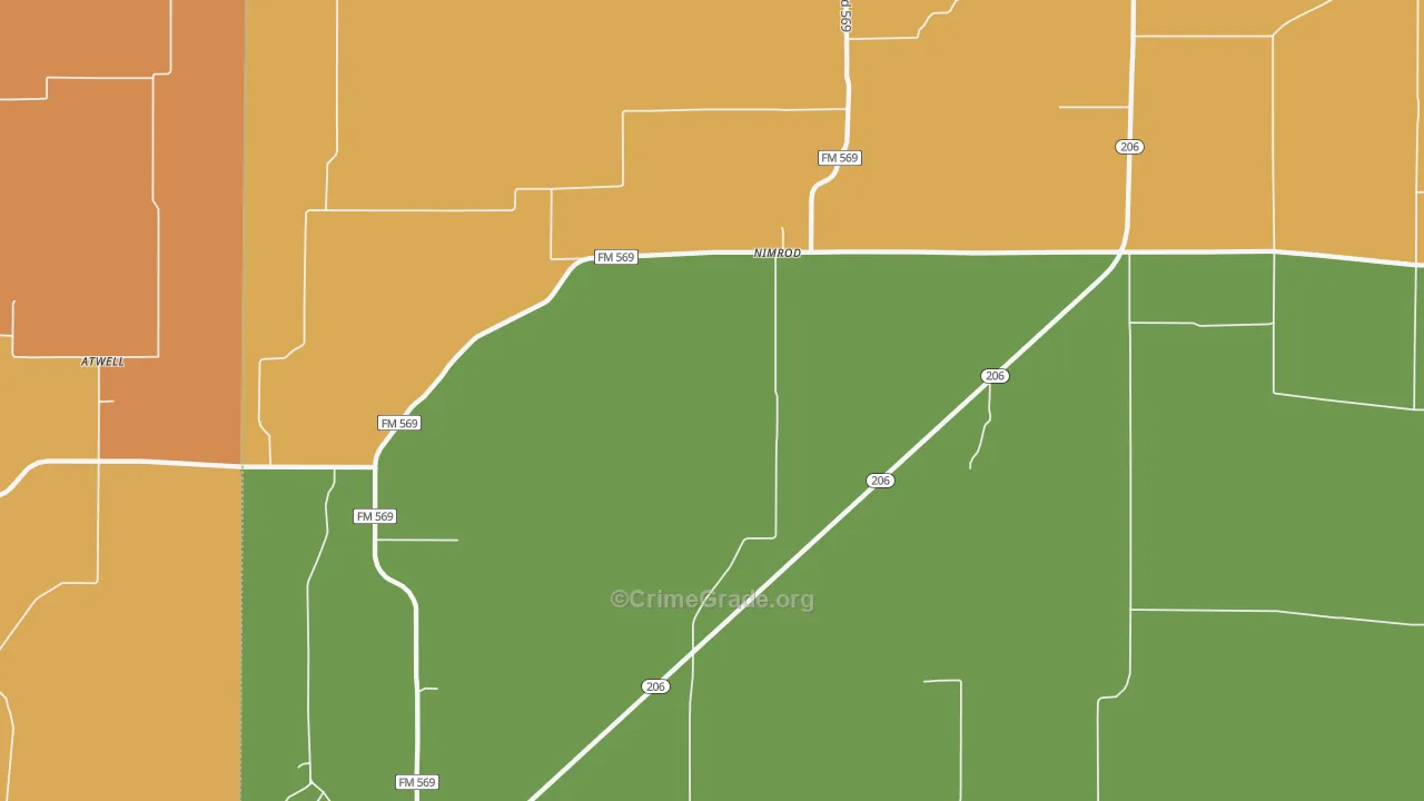 Nimrod, TX Map of Robbery Rates
