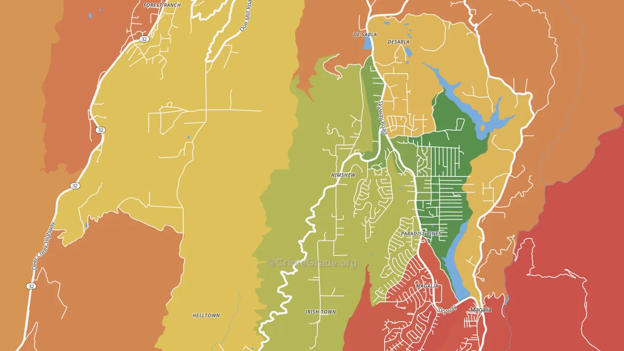 Nimshew, CA Map of Robbery Rates
