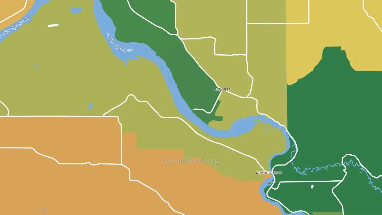 Nine Mile Falls, WA Map of Robbery Rates