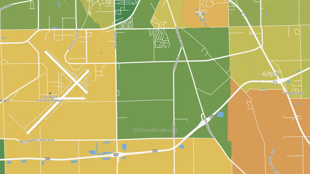 Nine Mile, IN Map of Robbery Rates