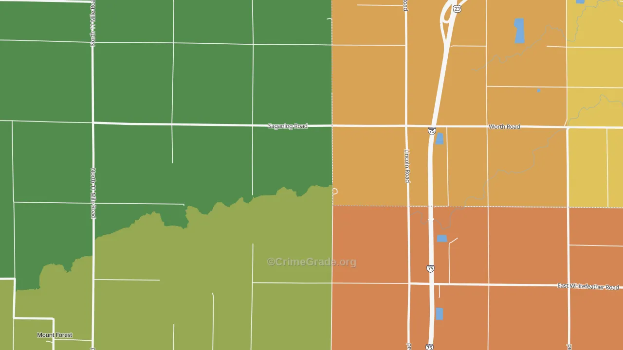 Nine Mile, MI Map of Robbery Rates