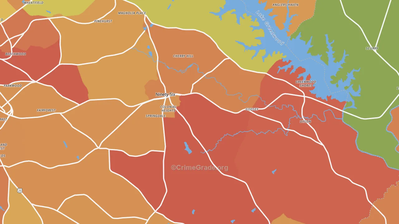 Ninety Six, SC Map of Robbery Rates