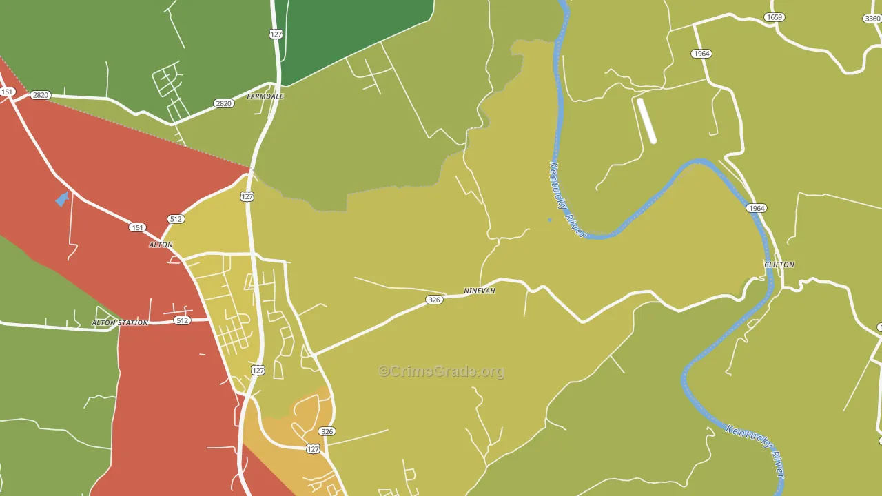 Ninevah, KY Map of Robbery Rates