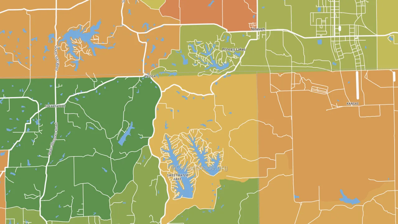 Nineveh, IN Map of Robbery Rates