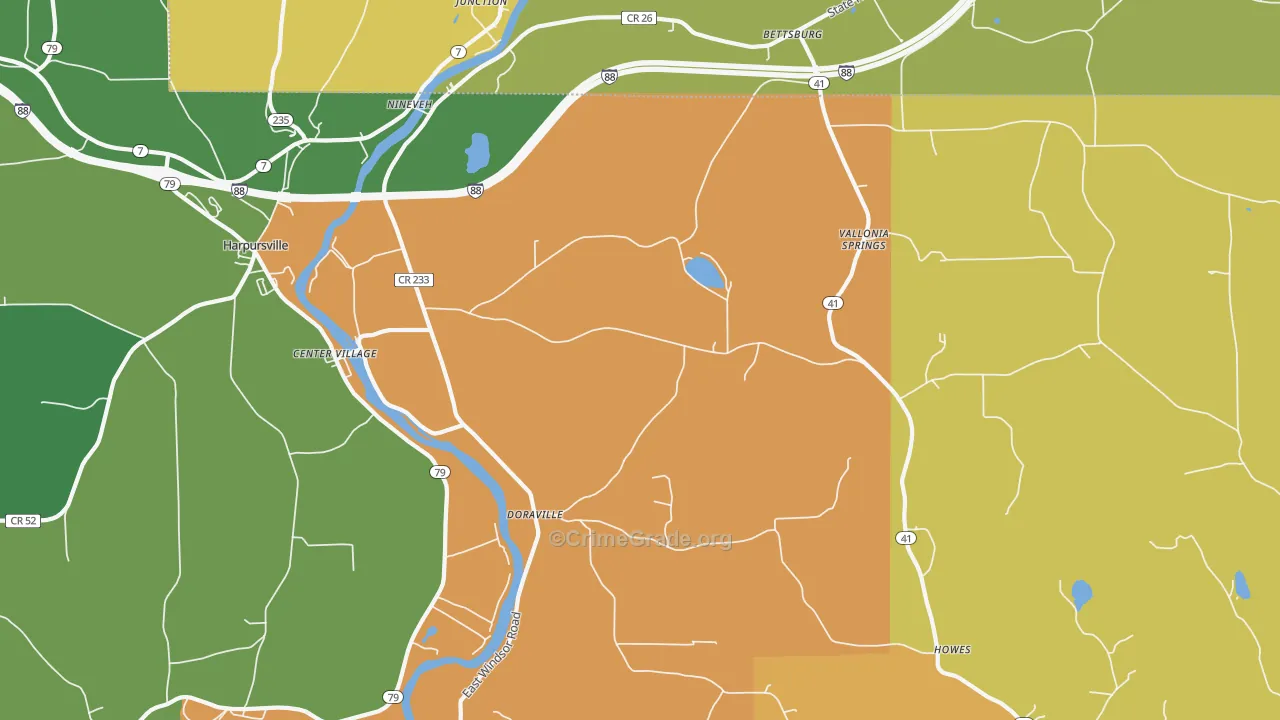 Nineveh, NY Map of Robbery Rates
