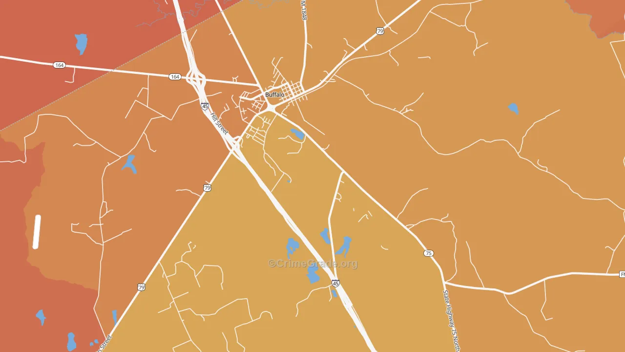 Nineveh, TX Map of Robbery Rates