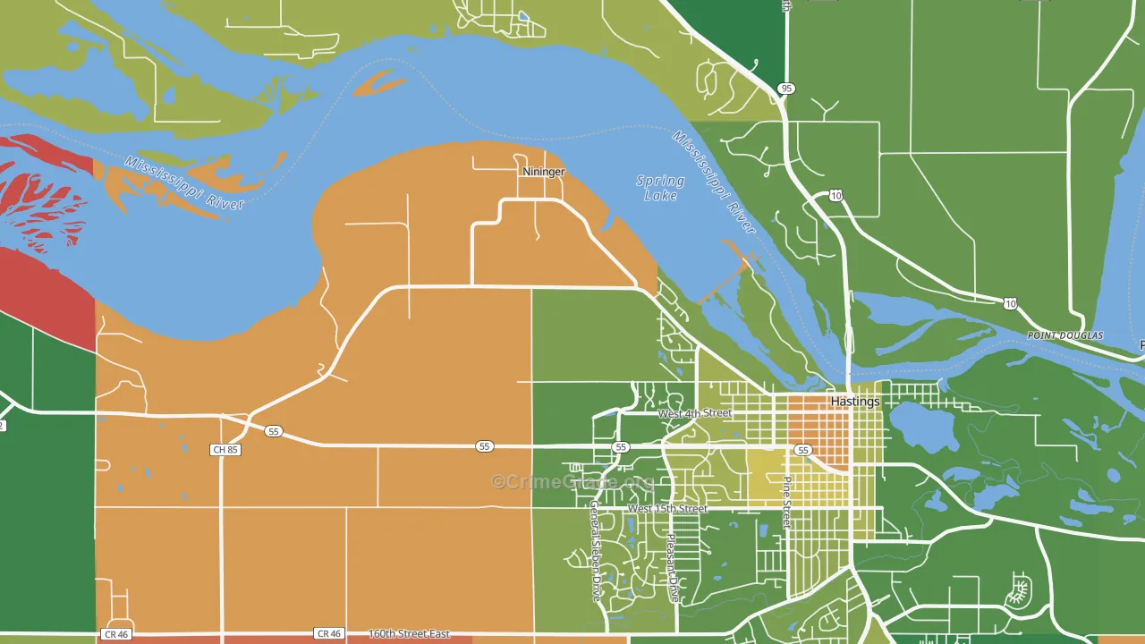 Nininger, MN Map of Robbery Rates