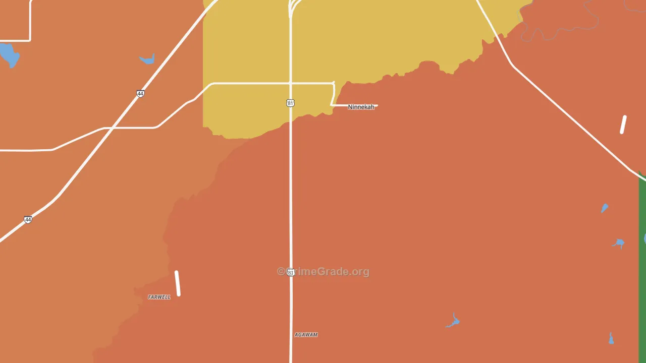 Ninnekah, OK Map of Robbery Rates