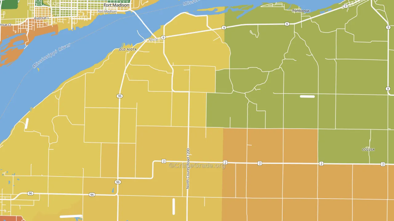 Niota, IL Map of Robbery Rates