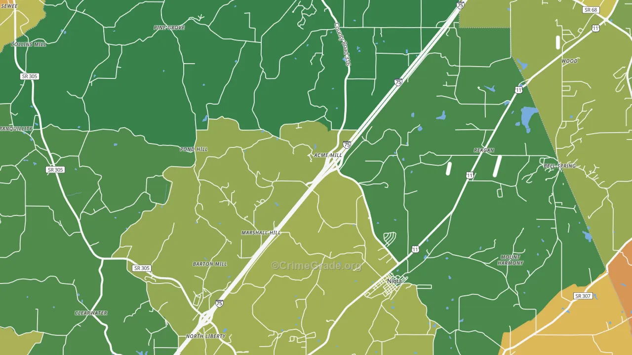 Niota, TN Map of Robbery Rates