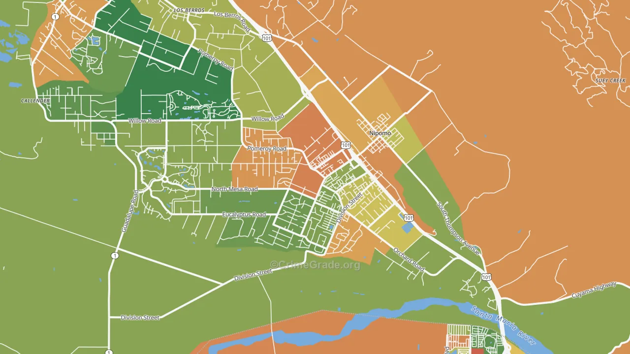 Nipomo, CA Map of Robbery Rates
