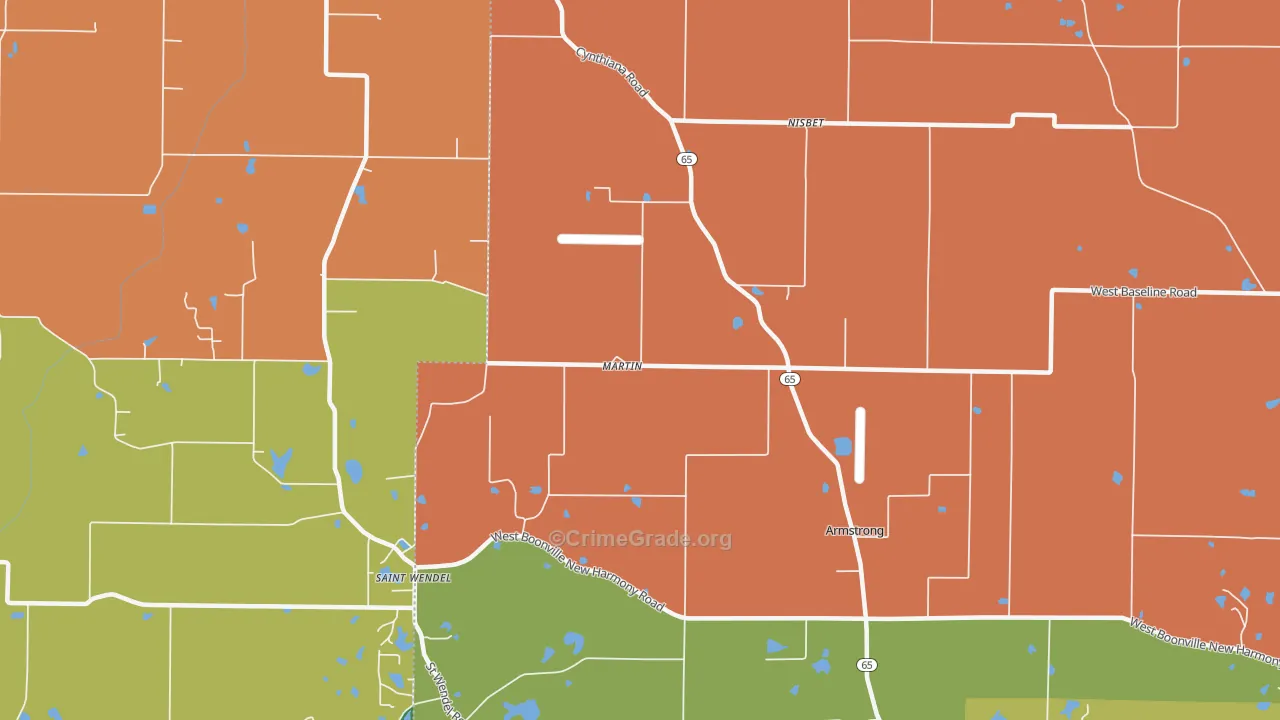 Nisbet, IN Map of Robbery Rates