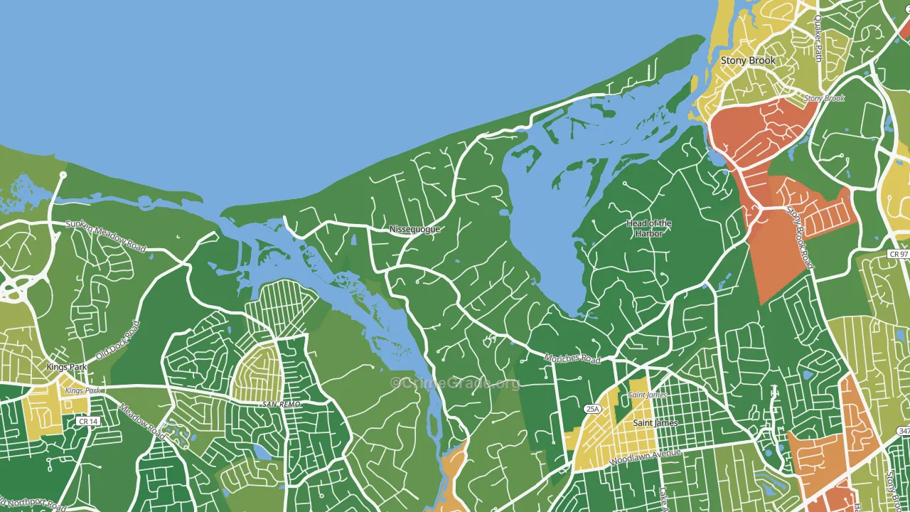 Nissequogue, NY Map of Robbery Rates