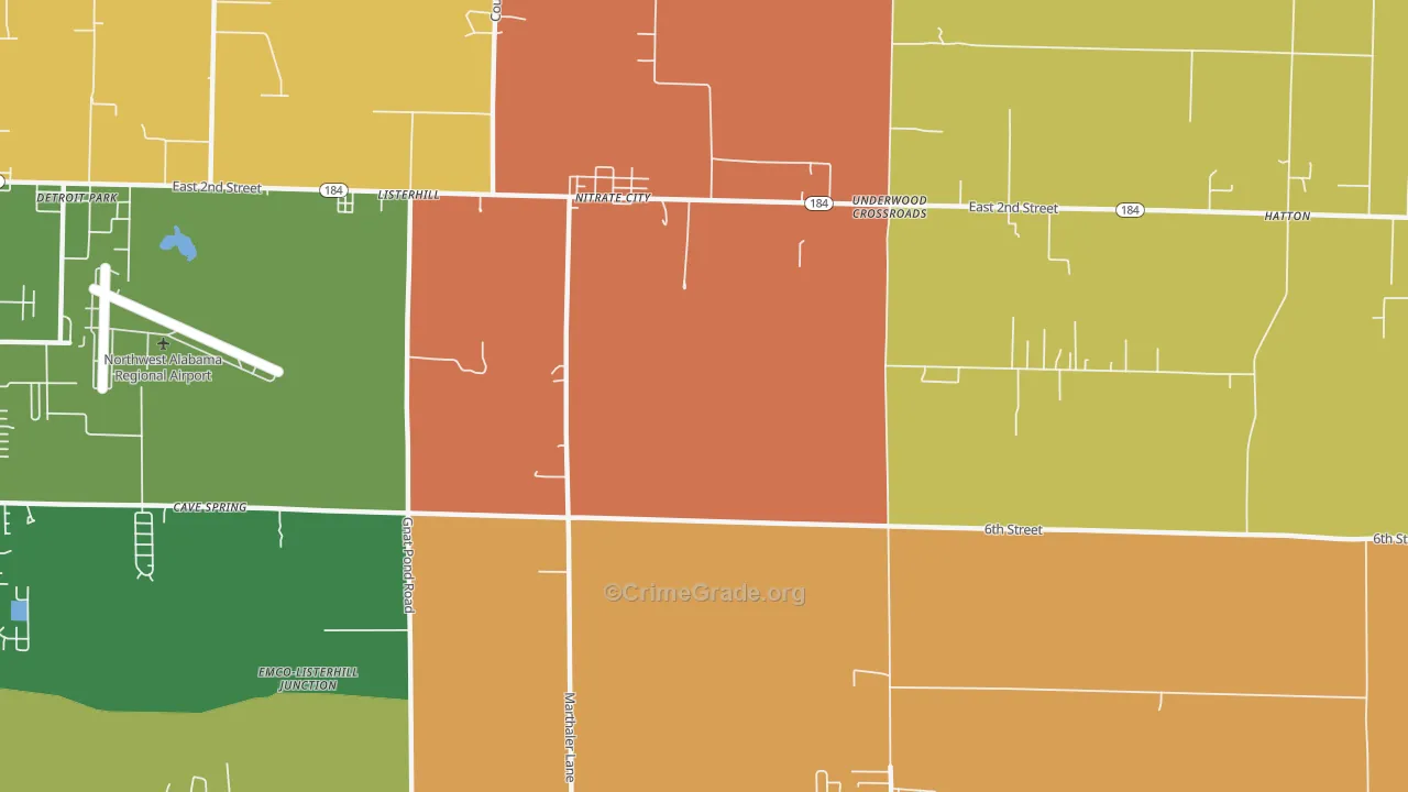 Nitrate City, AL Map of Robbery Rates