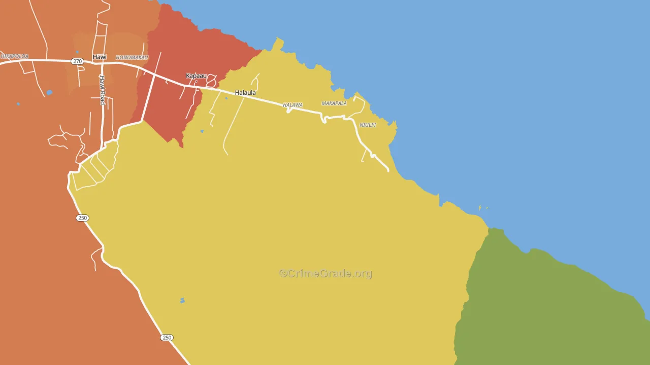 Niulii, HI Map of Robbery Rates