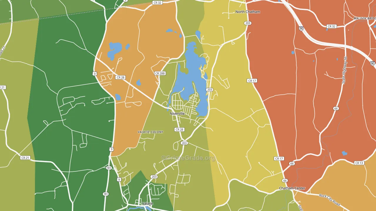 Niverville, NY Map of Robbery Rates