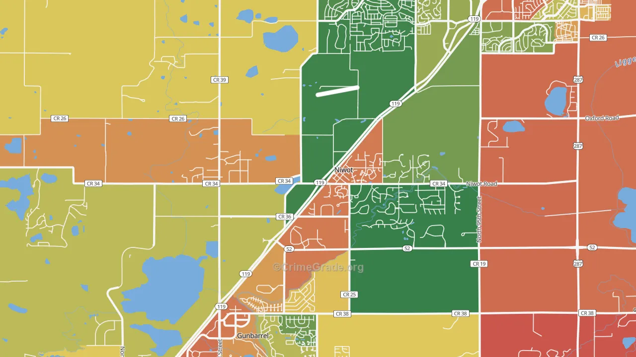 Niwot, CO Map of Robbery Rates