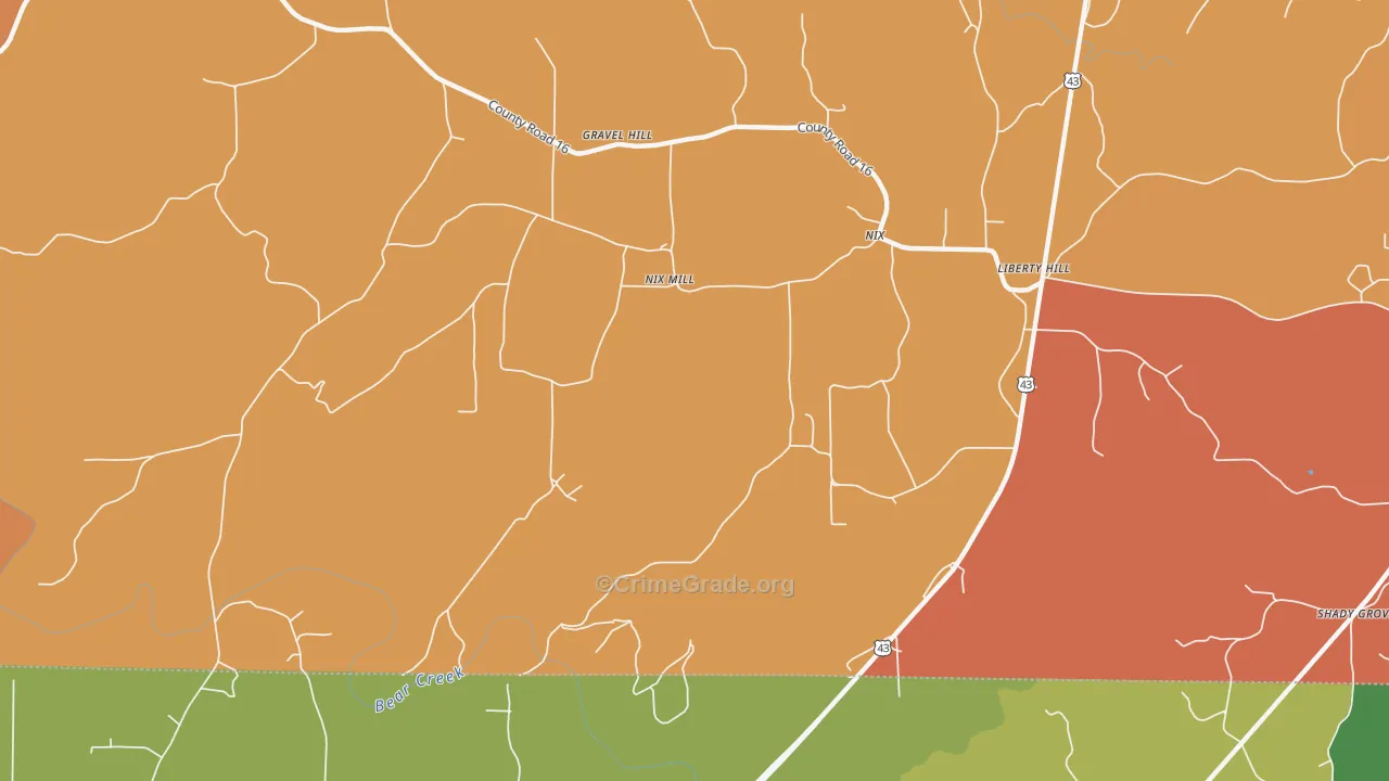 Nix Mill, AL Map of Robbery Rates