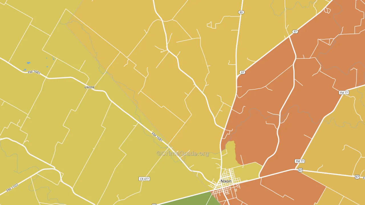 Nixon, TX Map of Robbery Rates