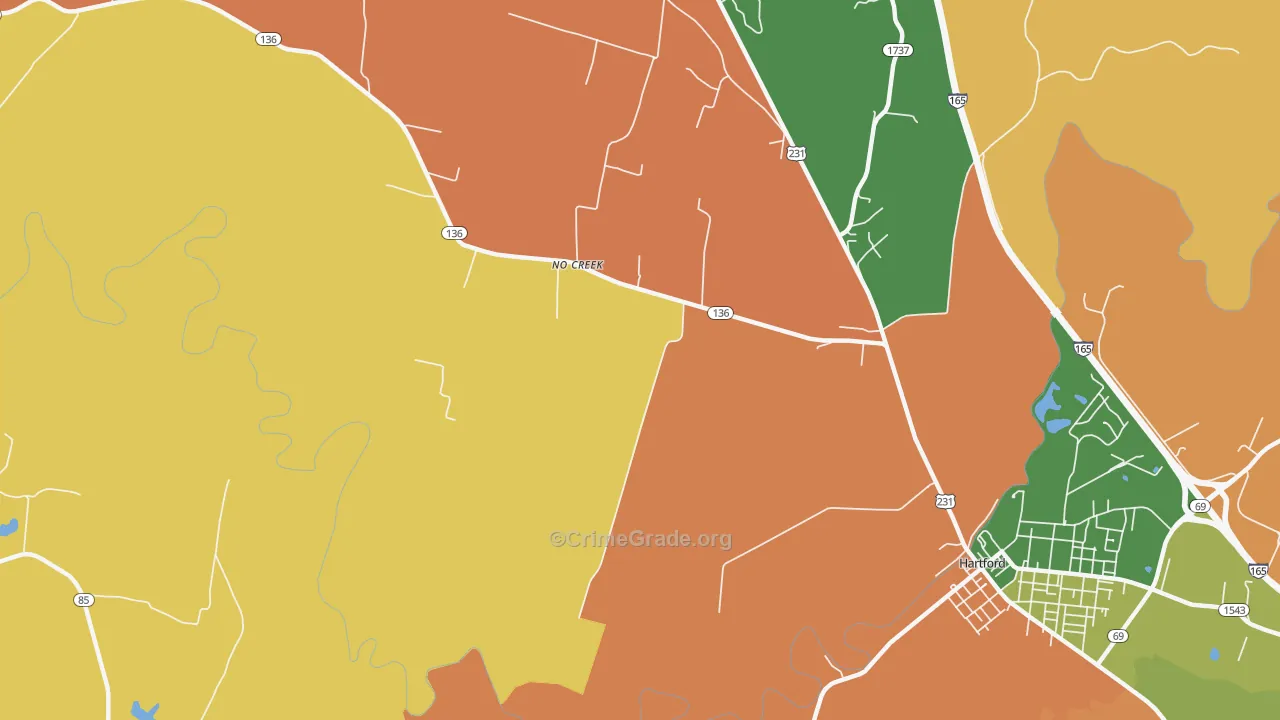 No Creek, KY Map of Robbery Rates