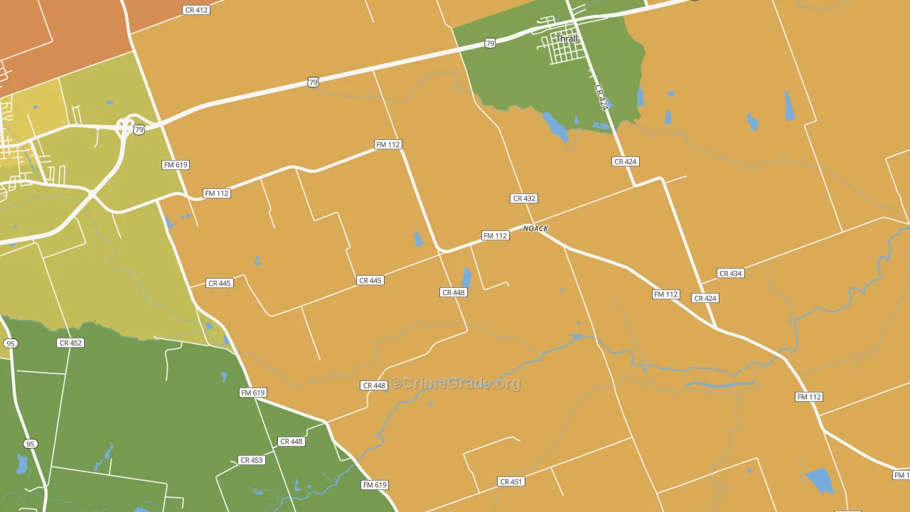 Noack, TX Map of Robbery Rates