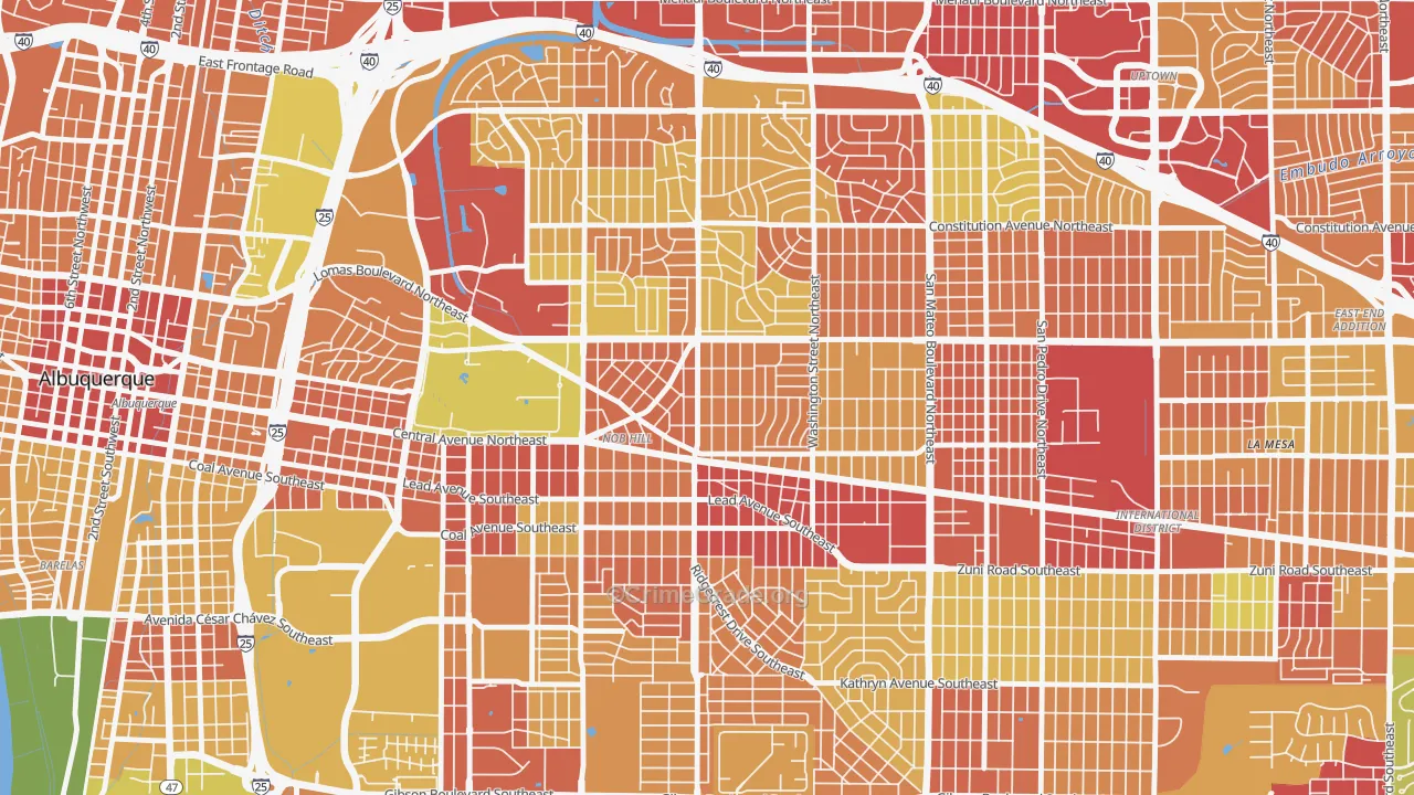 Nob Hill, Albuquerque, NM Map of Robbery Rates