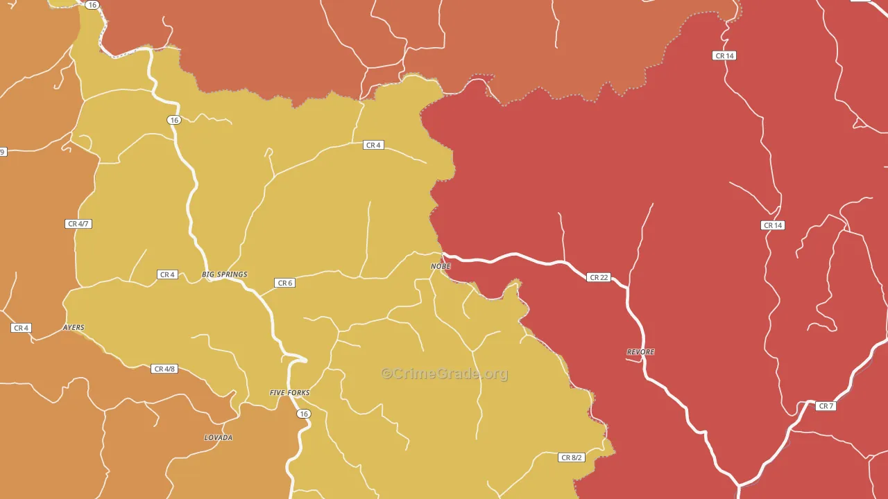 Nobe, WV Map of Robbery Rates