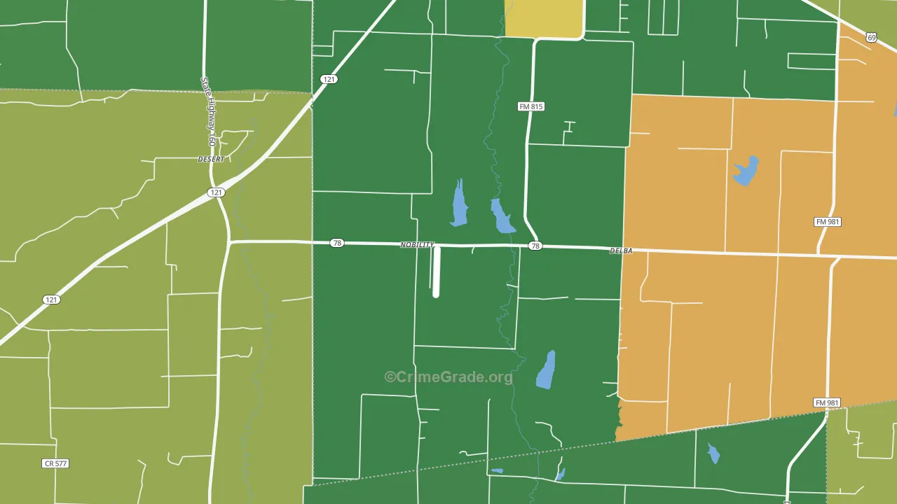 Nobility, TX Map of Robbery Rates