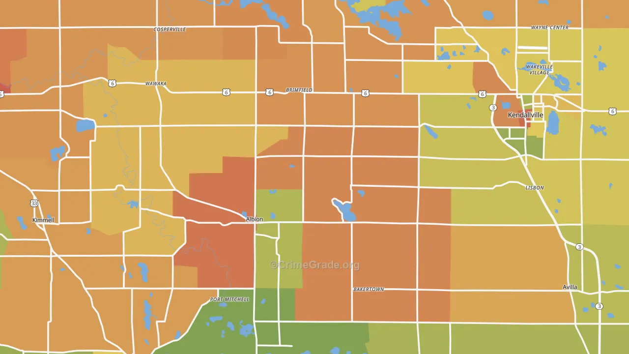 Noble County, IN Map of Robbery Rates