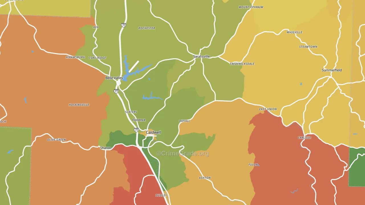 Noble County, OH Map of Robbery Rates