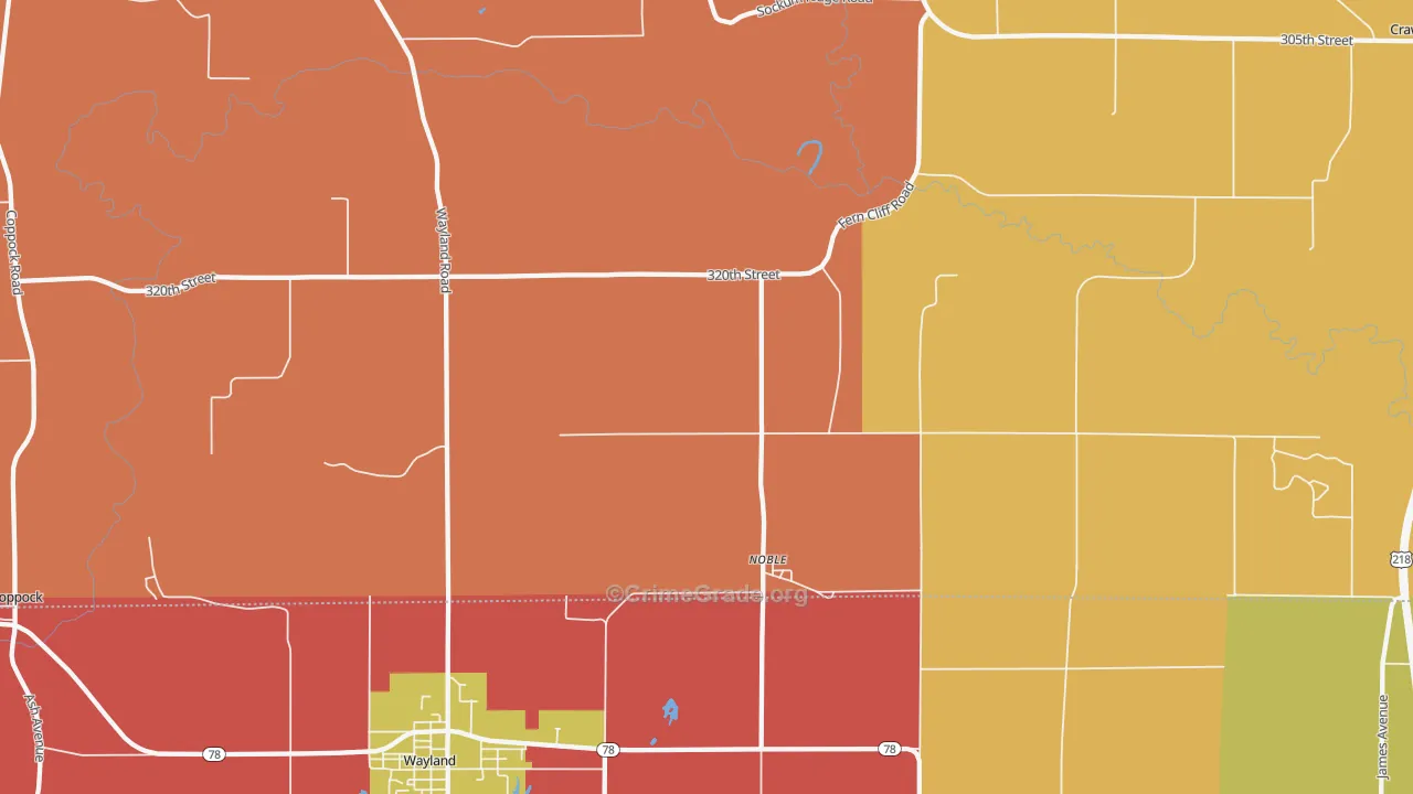 Noble, IA Map of Robbery Rates