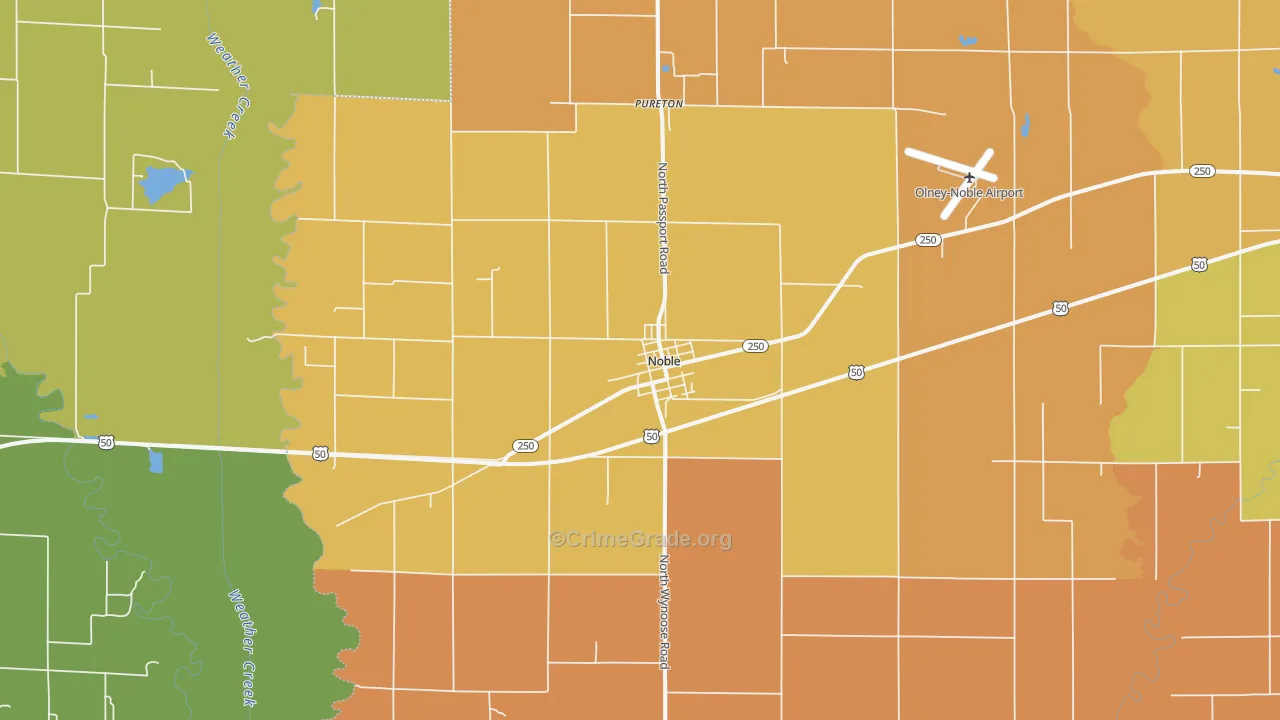 Noble, IL Map of Robbery Rates