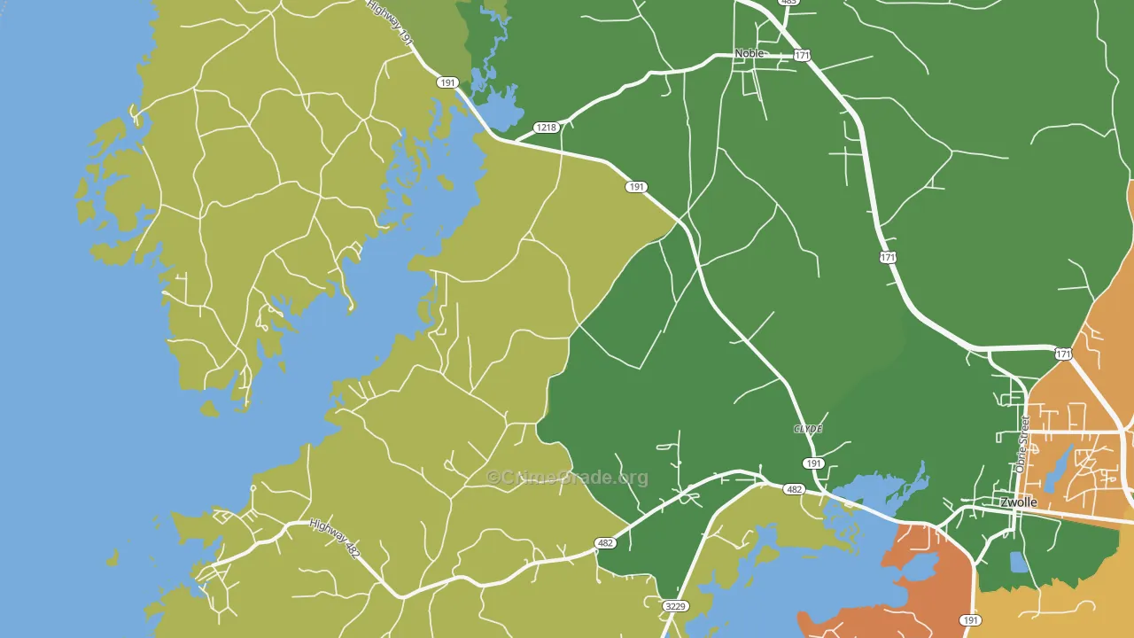 Noble, LA Map of Robbery Rates