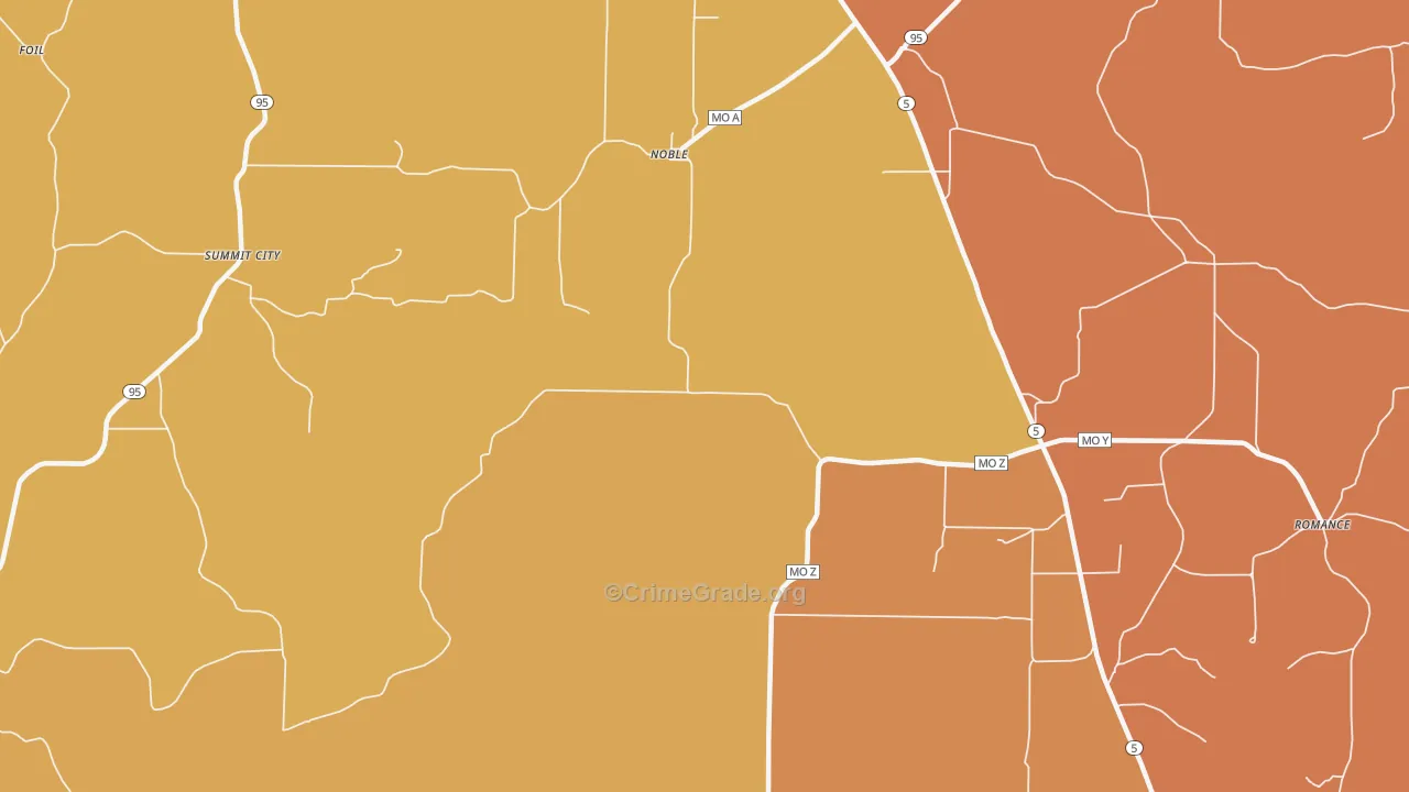 Noble, MO Map of Robbery Rates