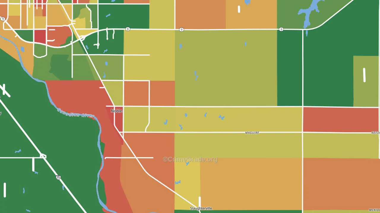 Noble, OK Map of Robbery Rates