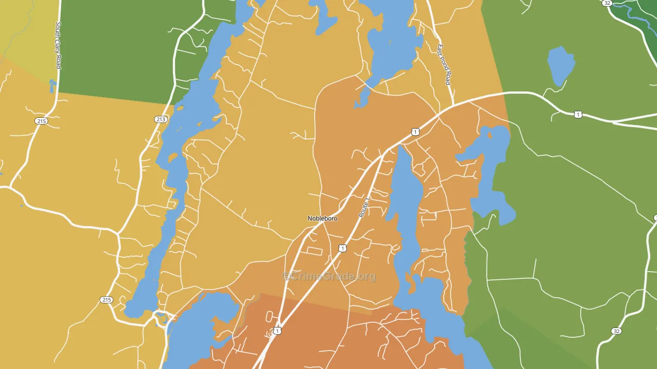 Nobleboro, ME Map of Robbery Rates