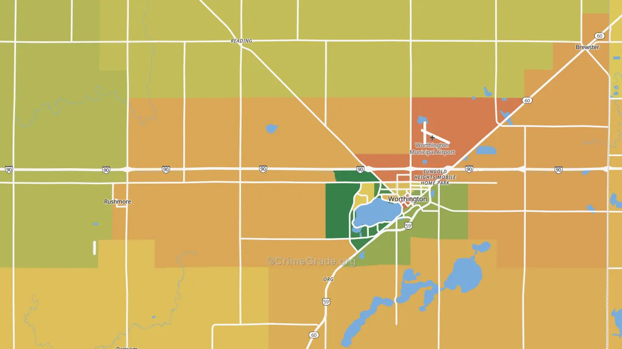 Nobles County, MN Map of Robbery Rates