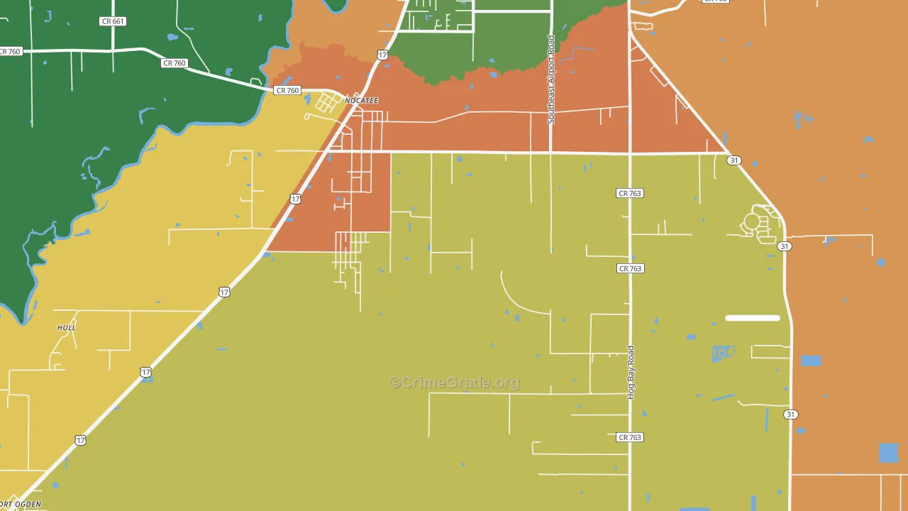 Nocatee, FL Map of Robbery Rates