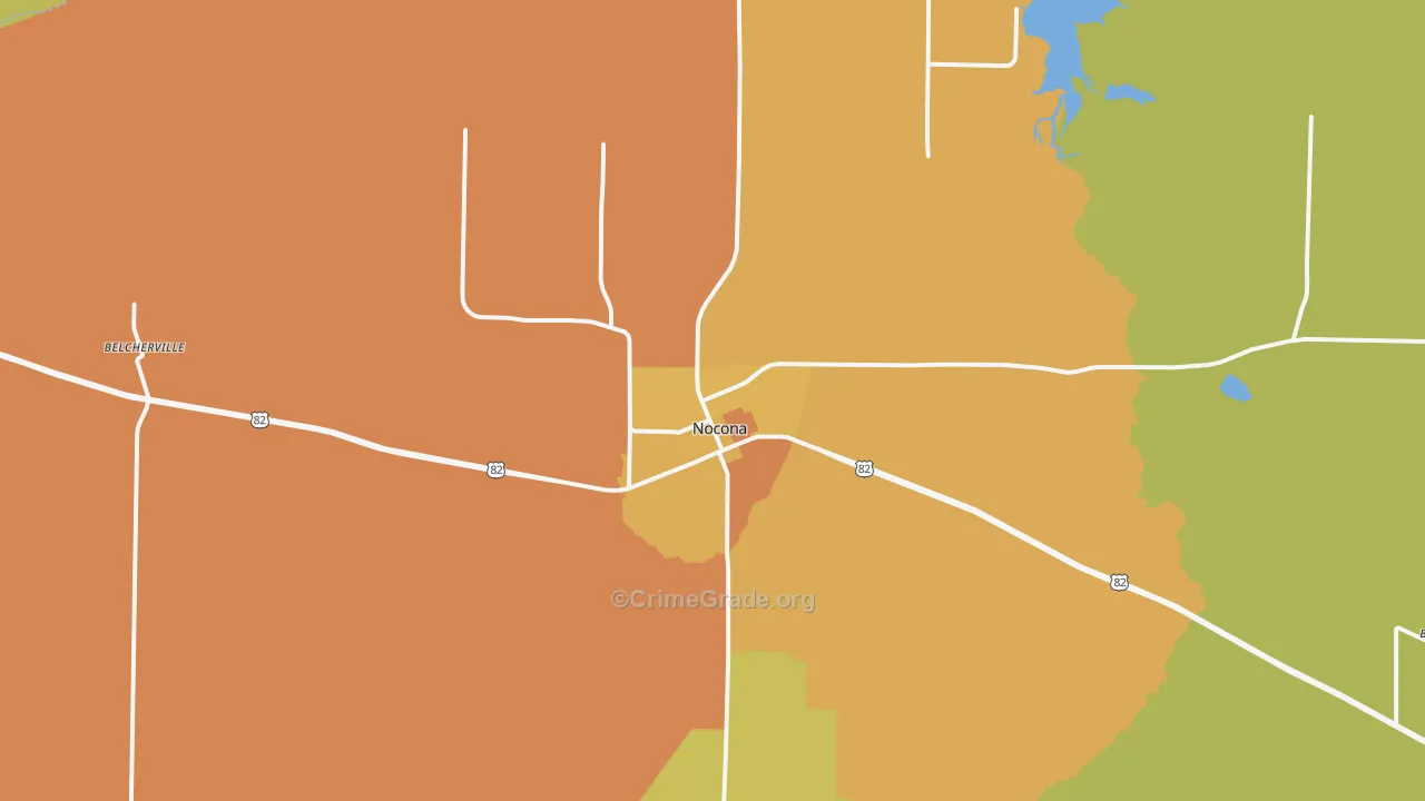 Nocona, TX Map of Robbery Rates