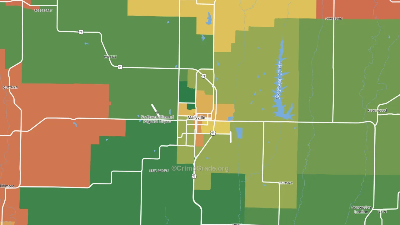 Nodaway County, MO Map of Robbery Rates