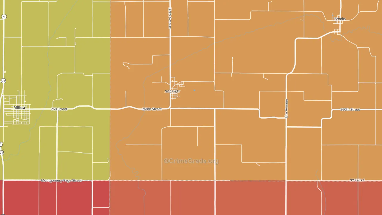 Nodaway, IA Map of Robbery Rates