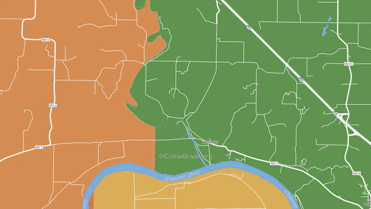 Nodaway, MO Map of Robbery Rates