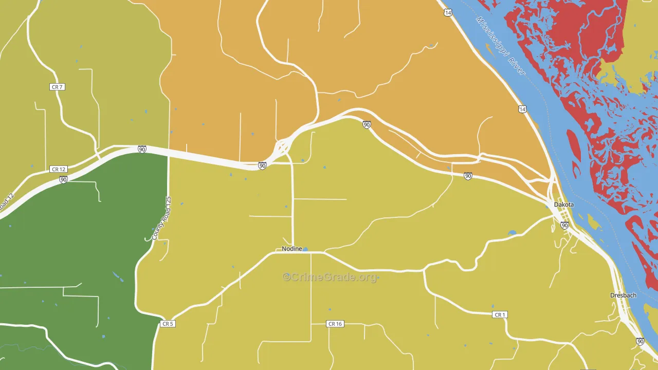 Nodine, MN Map of Robbery Rates