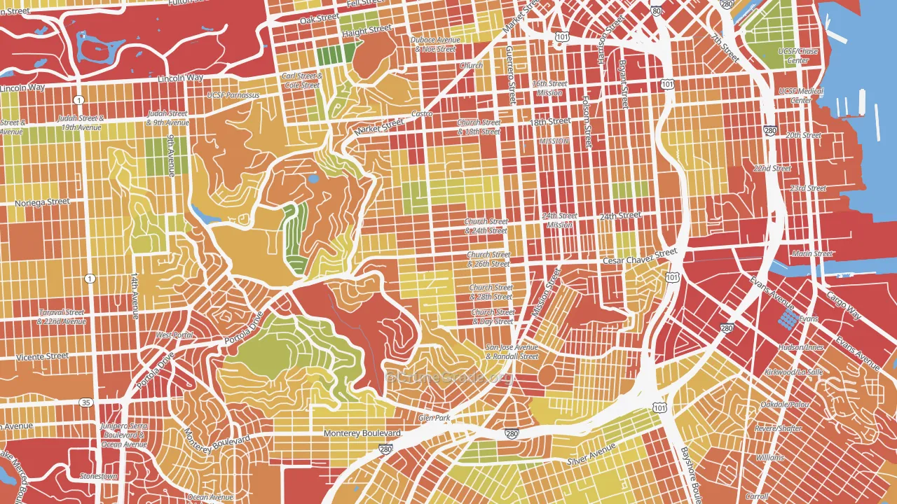 Noe Valley, San Francisco, CA Map of Robbery Rates