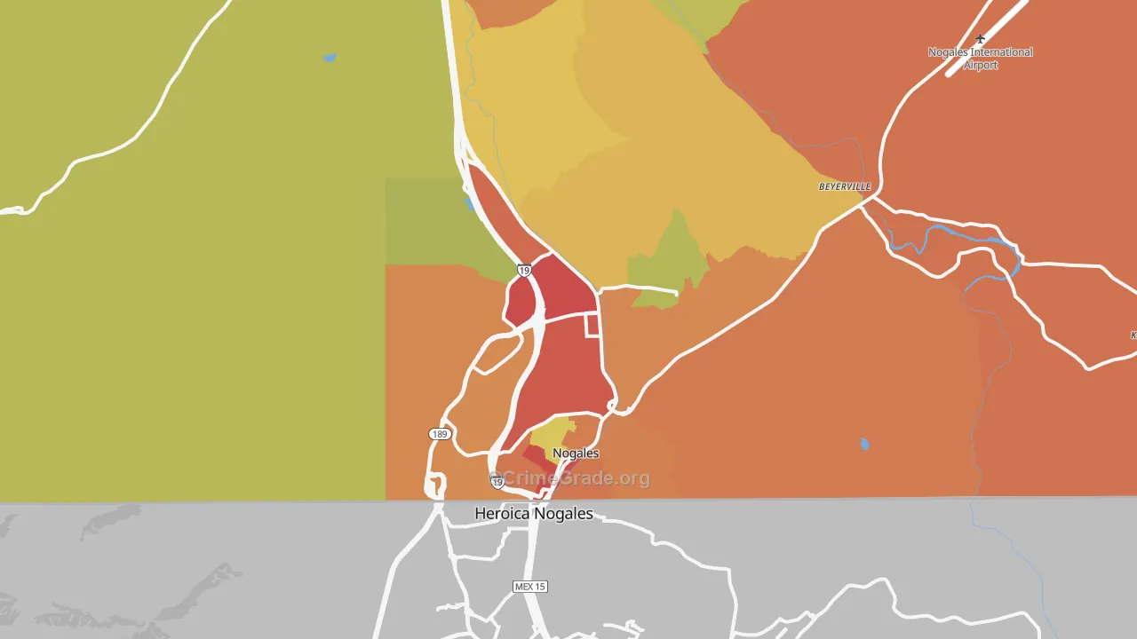 Nogales, AZ Map of Robbery Rates