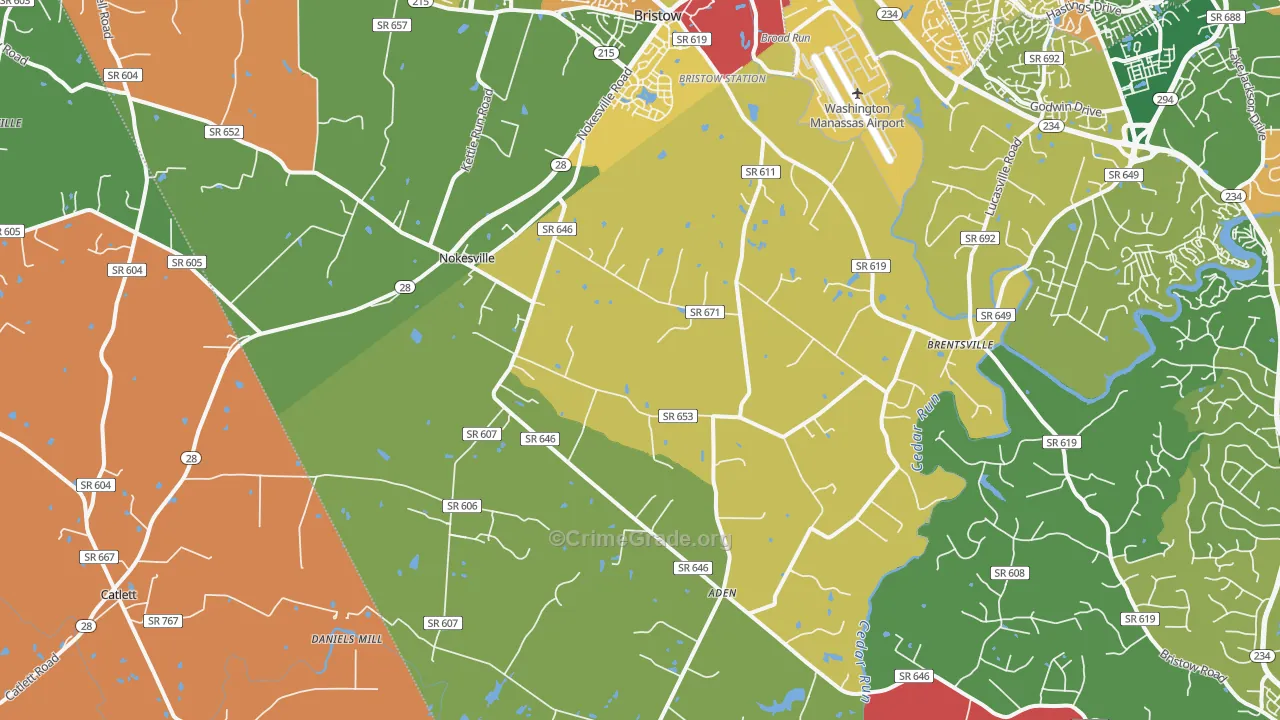 Nokesville, VA Map of Robbery Rates