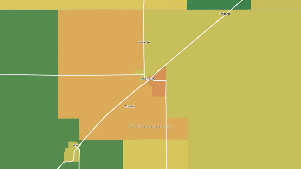 Nokomis, IL Map of Robbery Rates