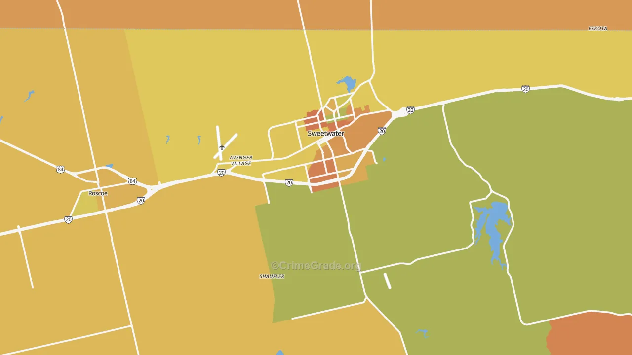 Nolan County, TX Map of Robbery Rates