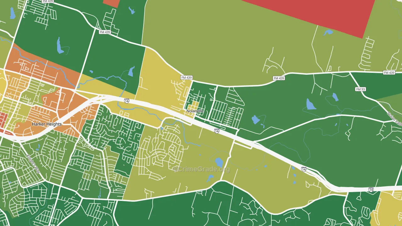 Nolanville, TX Map of Robbery Rates